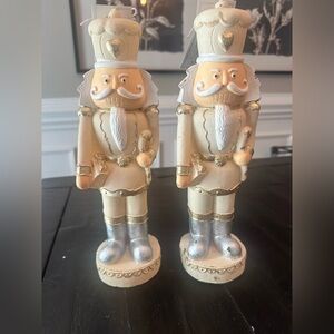 2 NEW Cream and Silver Nutcracker candles